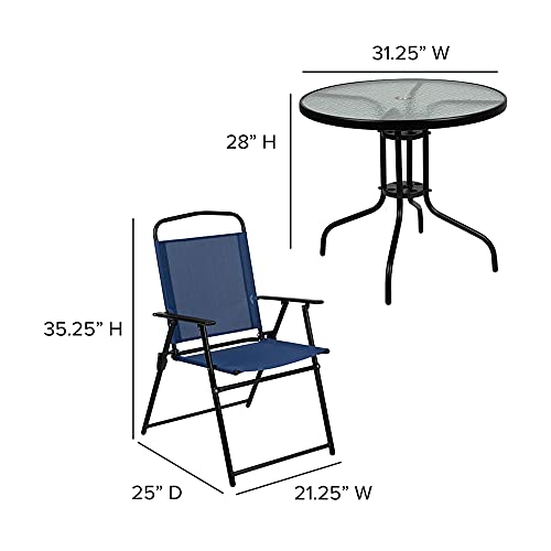 Flash Furniture GM-202012-NV-GG Nantucket 6-Piece Patio Dining Set With Glass Table, 4 Folding Chairs, And Umbrella thumb #3