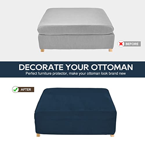 Necolorlife Square Ottoman Cover Velvet Ottoman Slipcover Thick Stretchable Footrest Stool Covers With Elastic Band For Oversized Ottoman (Xx-Large Size,Navy Blue) #TOP3