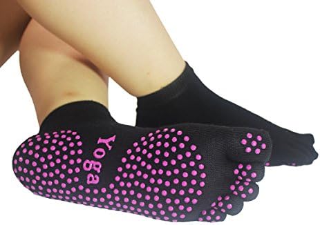 YL trd 3 Pairs of Full-toe Non Slip Skid Yoga Socks Pilates Barre Grip Socks