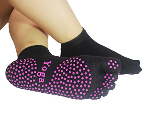 YL trd 3 Pairs of Full-toe Non Slip Skid Yoga Socks Pilates Barre Grip Socks