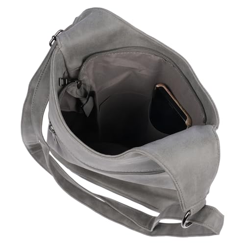 Christian Wippermann Damen Tasche Schultertasche Umhängetasche Crossover Bag Leder Optik Handtasche Grau