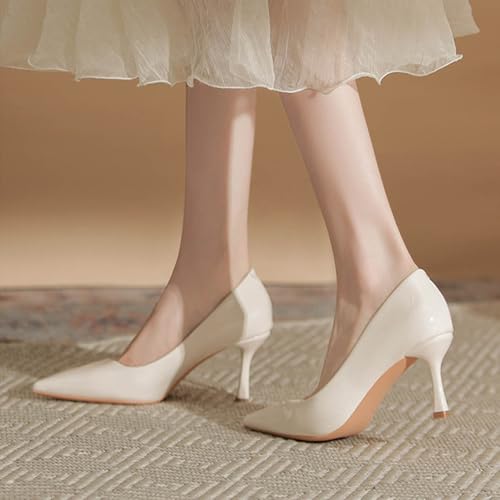 Women's Patent Leather Kitten Heel Dress Pumps Closed Pointed Toe Slip On Mid Heels Business Office Daily Low Top Casual Pumps4