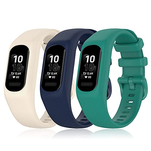Image of 3PCS Soft Silicone Bands Compatible with Garmin Vivosmart 5 Straps Replacement Wristbands Bracelet Band Case Cover for Women Men, Small /Large Size