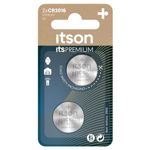 ITSON, CR2016 Batterien, 3V, Knopfzellen, 2 Stück, am besten für Autoschlüssel, Uhren und Herzfrequenzmesser