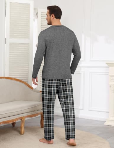 Ekouaer Mens Long Sleeve T-Shirt Pajama Set Soft 2 Piece Lounge Set - image 2