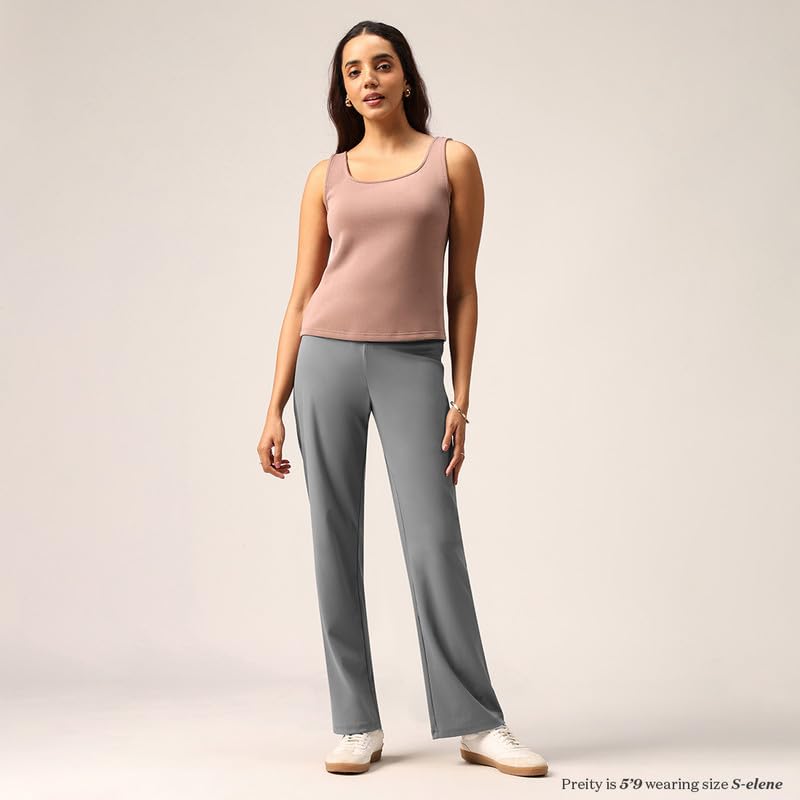 Image of BlissClub Women's Ultimate Straight Pants - Lite, High Waist Formal Trousers with Wide Waistband, Tall (for Women Above 5'5 ft)