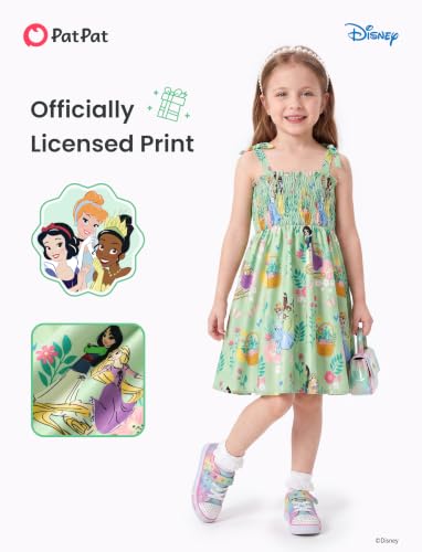Image of Disney Princess Frozen Elsa Minnie Stitch Toddler Girl Dress Bow Tie Straps Smocked Summer Outfit Birthday Party Clothes 2-9Y