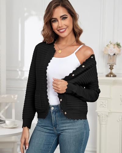 Image of ZAFUL Women's Cardigan Sweaters 2024 Casual Long Sleeve Open Front Button Down Tweed Knit Cardigans Fall Jackets Outerwear