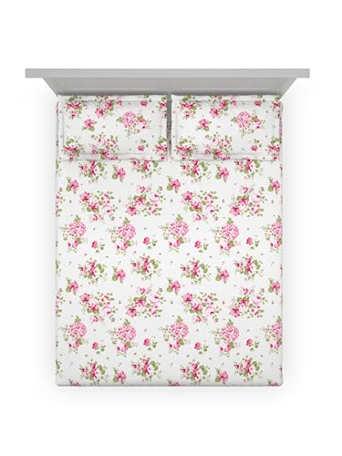 Image of DDECOR Live Beautiful 100% Compact Combed Cotton Floral King Flat Bedsheet with 2 Pillow Covers | Rotary Print 145TC | Perfect for Everyday Bedroom Use | Cresta Collection | 2.24 x 2.54 M|Pink Yarrow