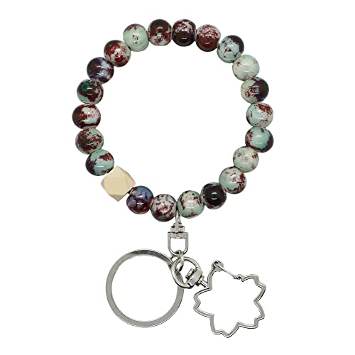 Beaded Bracelet Keychain Wristlet Key Ring Bangle For Women With Variable Ceramic Glaze For House And Car Keys (Teal) #TOP5