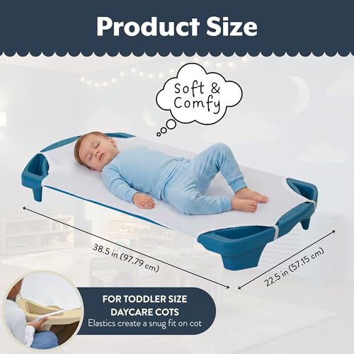 Image of Children's Factory Cot Sheets for Daycare, Toddler Size 38.5 inch x 22.5 inch, Soft Breathable Fitted Sheets, Daycare Essentials, White, Set of 4