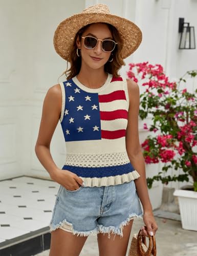 Image of VIMPUNEC Womens Crochet Crop Tank Tops Sleeveless Knit Sweater Vest Ruffle Hem Summer Top