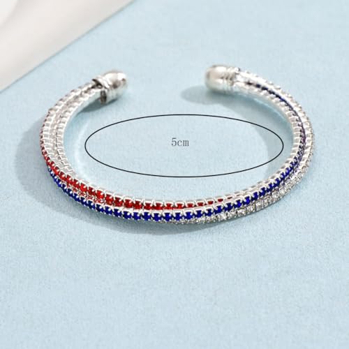 Dreuyet American Flag Rhinestone Bracelet Red White Blue Crystal Patriotic 4th of July Shiny Decorations USA Independence Day Jewelry4