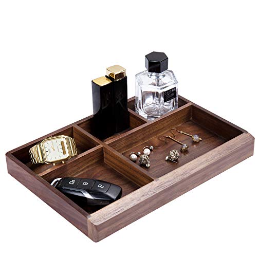 JIADEL Black Walnut Multi-Functional Distressed Vintage Wooden Storage Box Desk Organizer Tray5 DivisionJewelry Storage