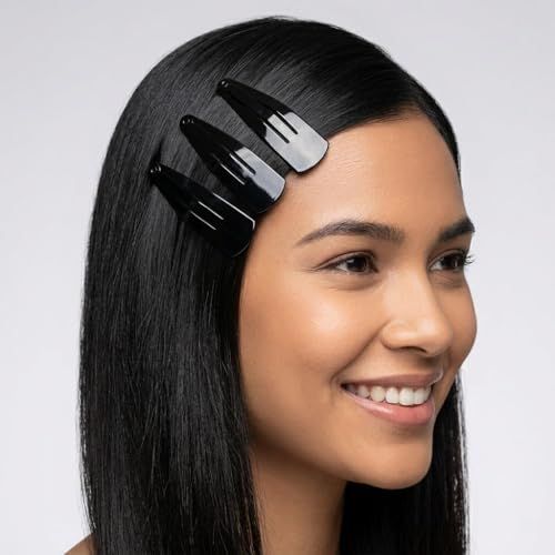 Image of Glaze Black Glossy Finish Large Snap Hair Clips, Tic Tac Style, Pack of 12