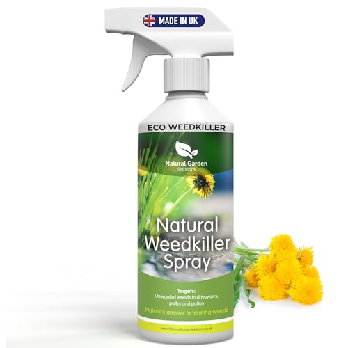 Natural Weed Killer Organic Chemical Free WeedKiller Glyphosate Free Targets Paths Patios Driveways Dandelions Perennial Weeds Pet Child Bird Wildlife Safe Organic Natural Ingredients 500ml
