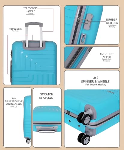 Image of Pro 8 Wheels Set of 2 (Cabin + Medium) Trolley Bags, Hard Case Polypropylene, 360º Wheeling Luggage for Men & Women, Suitcase for Travel, Trolley Bags for Travel (Sky Blue)