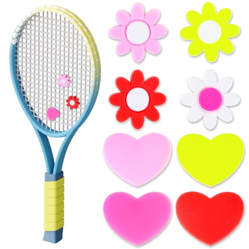 InnoHHustle 8pcs Tennis Vibration Dampener, Tennis Racket Shock Absorbers, Flower and Heart-Shaped Silicone Dampener Tool for Tennis Racquet String Dampener Cute Tennis Supplies?Mixed Colors?