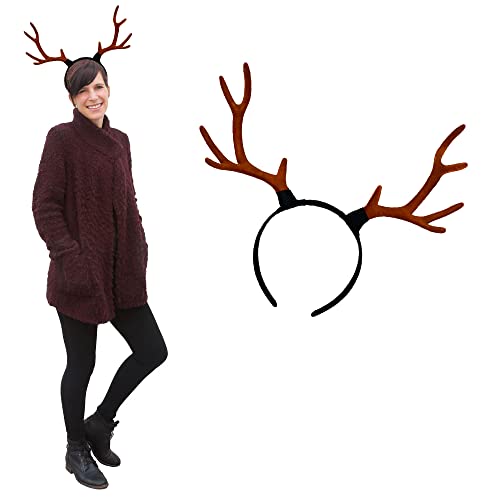 Oblique Unique® Haarreifen Rentier Hirsch Reh Geweih Haarreif in Braun Kopfschmuck Accessoire für Weihnachten Fasching Karneval