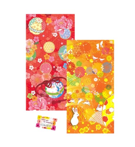 【折らずにお札が入ります! 和柄がかわいいポチ袋です】 ワレットポチA お年玉や寸志に! スマートなお金の受け渡しに プチギフト 謝礼 ギフトカードにも メッセージカード・封かんシール付 同柄3枚入 6柄アソート 約8.4×16.5cm 【2個セット】