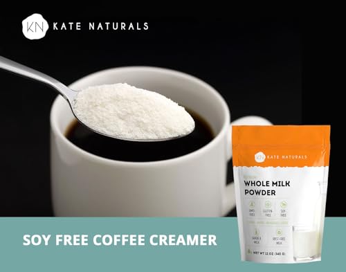 Kate Naturals Dry Whole Milk Powder for Baking, Coffee & Milkshakes (12oz) RBST-Free, Made in USA, Dried Powdered Substitute For Liquid Milk