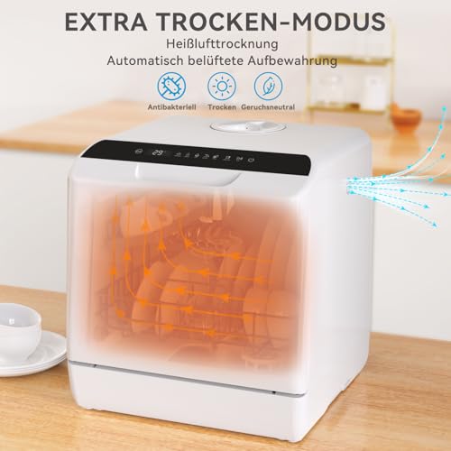 Hermitlux Hermitlux Mini Geschirrspüler 5L - Tischspülmaschine mit 6 Programmen, 360° Sprüharme, Warmlufttrocknung, Energieklasse D, Ohne Installation - Kein Perspektivfenster - Funktionsansicht 5 | Einbau-Geschirrspüler