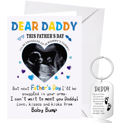 XINDY First Fathers Day Card from Bump Happy First Fathers Day Dad To Be Card Daddy Keyring Fathers Day Gifts from Bump