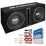 MTX Magnum MB210SP 10 Inch 400 Watt RMS Dual Car Loaded 200 Watt RMS 800 Watt Max Polymer Coated Cone Subwoofer with Box Enclosure And Wiring Kit