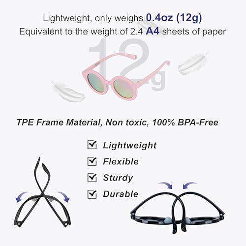 COCOSAND Polarized Baby Sunglasses with Strap Soft Silicone Nose Pads Flexible for 0-24 Months Infant Toddler Girls Boys4