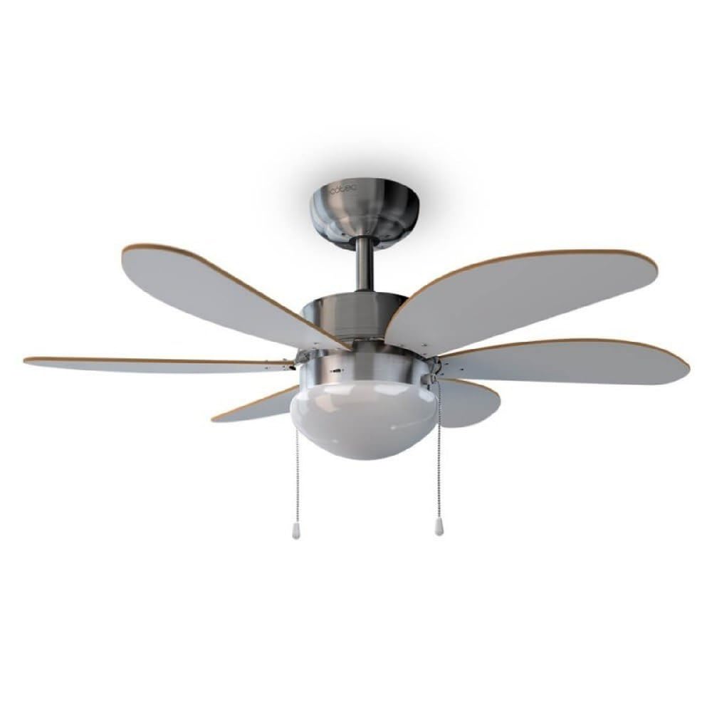 Cecotec Wentylator sufitowy EnergySilence Aero 350, 50 W, energooszczędny, średnica 81 cm, 6 odwracalnych łopatek, 3 prędkości, funkcja zimowa, wykończenie w kolorze białym/drewnie