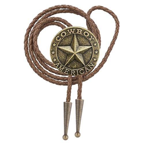 Image of Jeilwiy Bolo Tie for Men Western Cowboy Tie Necklace Gold Bolo Tie Leather Necktie Halloween Tie Accessories for Women