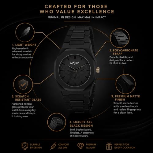 Image of Matrix Arabian | Aura Dial & Polycarbonate Strap Analog Watch for Men & Boys (Black)