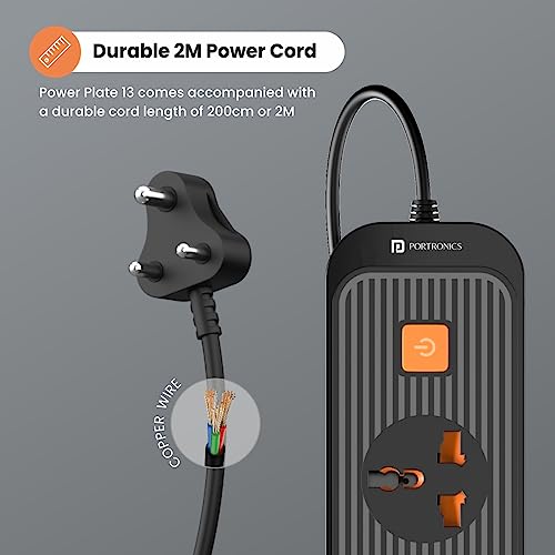 Portronics Power Plate 13 Multiplug Extension Board with 5 Power Sockets, 1500W, 2M Cord Length, Fire Proof Material, Short Circuit Protection(Black) - Image 2