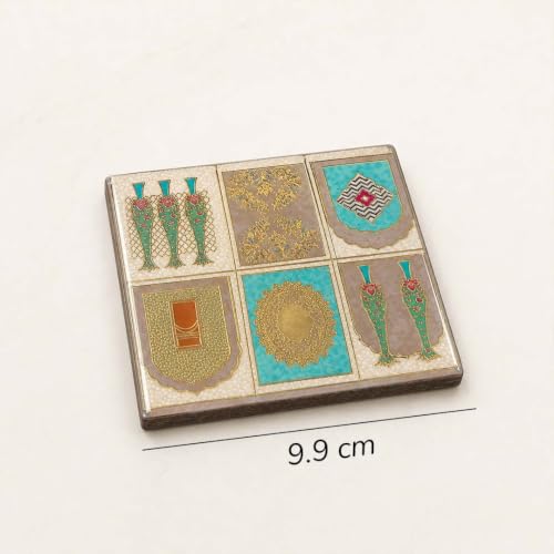 Image of The Earth Store Premium Mughal Heritage Wooden Coaster Set of 6 with Matching Holder - Engineered Wood with Resin Art Wooden Coaster | Tea Coaster Set of 6 | Square Coaster Set for Dining Table