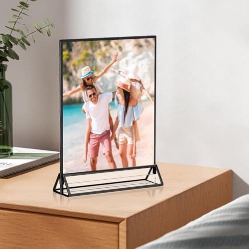 Ukontagood 8 Pack Black Acrylic Sign Holder, Clear Acrylic Wedding Table Number Holder Stands, Picture Frames Double Sided, Clear Easel Table Stands for Signs for Wedding, Home, Restaurant (4''×6'') by Ukontagood - Used condition - Image 5