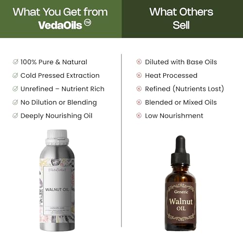 Image of VedaOils Cold Pressed Walnut Oil 100ml | 100% Pure Walnut Oil for Hair, Face, Skin & Thyroid Massage