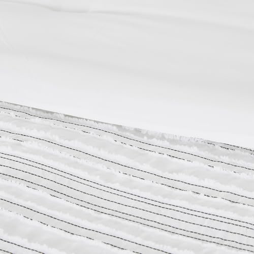 Image of Modern Threads Dixie White Jacquard Comforter Set - 5 Piece Textured Bedding with Decorative Pillows & Shams, Soft All Season Farmhouse Bed Set, Bright White with Graphite Stripes, King
