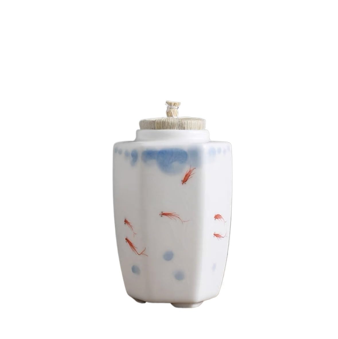 ENGENDER Tea Storage Jar Ceramic Container Storage Jar White Hand Painted Tea Can Household Sealed Kitchen Canisters(A)