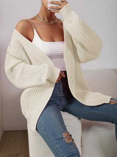 Image of Narecte Womens Cardigan Sweaters Open Front Cardigan Ribbed Knit Women's Casual Long Sleeve Cardigan Fall Outwear Apricot XS