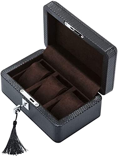 Boîte de rangement de bijoux en fibre de carbone luxe à 3 emplacements avec verrou
