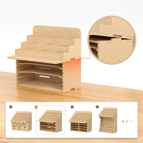 Image of 4 Tier Plastic Model Paint Rack - Ink Bottle & Miniature Model Tool Storage Kit, MDF Material Organizer for Tamiya /MR HOBBY Paint & Craft Supplies, GK3