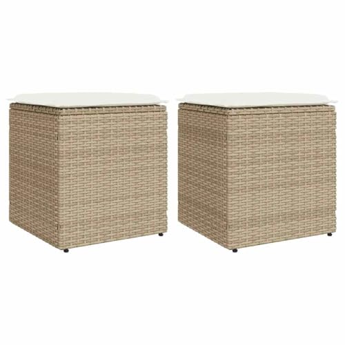 vidaXL Gartenhocker mit Kissen 2 STK. Beige 40x40x43 cm Poly Rattan,...