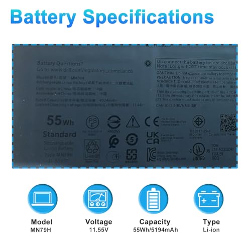 Image of MN79H Laptop Battery for Dell XPS 13 Plus 9320 P151G Series
