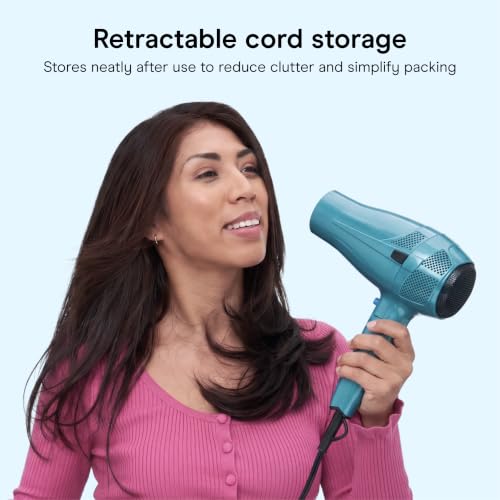 Conair Travel Hair Dryer, Dual Voltage, Folding Handle, 1875W, Blue | Travel blow dryer for at home and on the go, 1.75-lb. design with dual-voltage compatibility and a retractable 5-foot cord - image 5