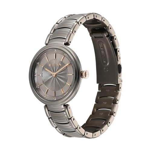 Image of Titan Aura Phase Quartz Analog Grey Dial with Black Stainless Steel Strap Watch for Women-95240KM01