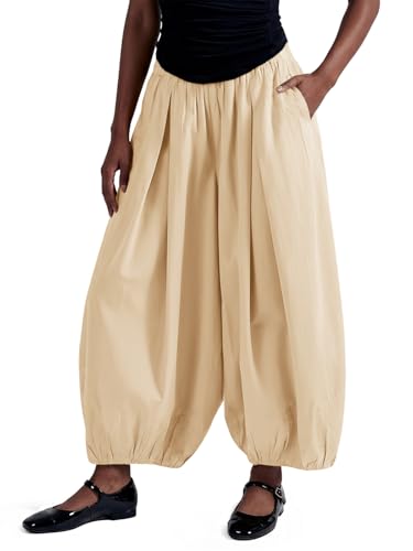 Image of Fisoew Womens Wide Leg Balloon Pants Casual Barrel Elastic Waist Pleated Baggy Workout Sweat Pants with Pockets