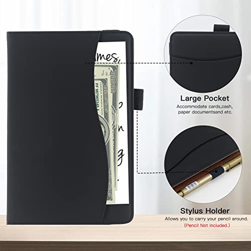 6 7 8 Inch Universal Tablet Case Folio Leather Stand Shell Case with Adjustable Angle Band and Pouch for Documents Cards and Pen Holder (Black) - Image 3