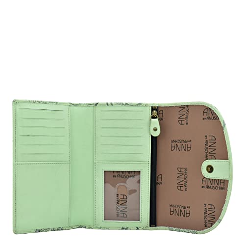 Anna by Anuschka Women's Ladies Tri Geniune Leather Hand Painted Large Three Fold Checkbook Clutch Wallet-Romantic Rose Black3