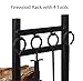 Patio Watcher 3-Foot Firewood Rack Wood Storage Log Holder with Kindling Holder and 4 Tools Indoor Outdoor Fireplace Heavy Duty Steel Black