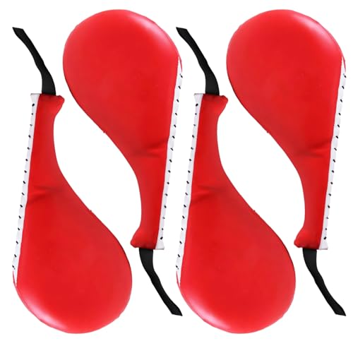 Deskium Four Kick Pads, Taekwondo Training Martial Arts, PU Red, Breaking Boards